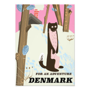 Denmark vintage cartoon landscape travel poster