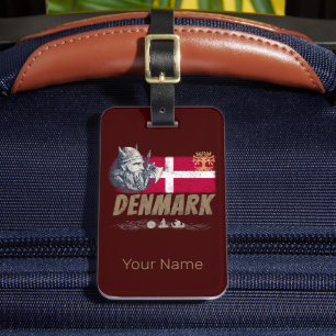 Denmark vintage flag viking and ship souvenir luggage tag