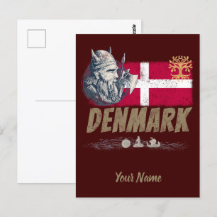 Denmark vintage flag viking and ship souvenir postcard