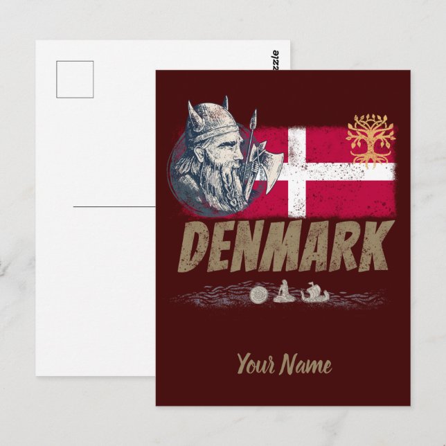 Denmark vintage flag viking and ship souvenir postcard (Front/Back)