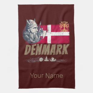 Denmark vintage flag viking and ship souvenir tea towel