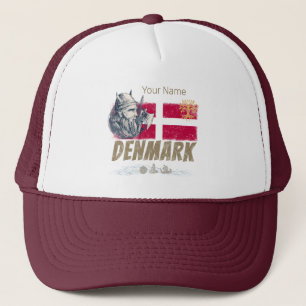 Denmark vintage flag viking and ship souvenir trucker hat
