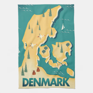 Denmark Vintage style map travel poster Tea Towel