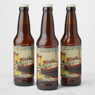 Denmark Vintage Travel Poster customisable Beer Bottle Label