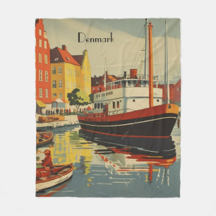 Denmark Vintage Travel Poster customisable Fleece Blanket