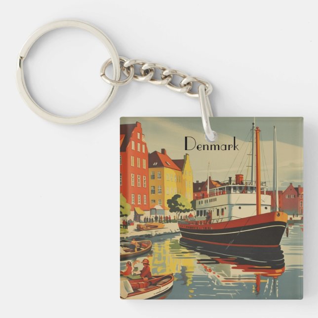 Denmark Vintage Travel Poster customisable Key Ring (Front)