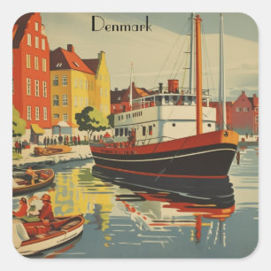 Denmark Vintage Travel Poster customisable Square Sticker