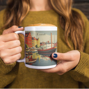 Denmark Vintage Travel Poster customisable Two-Tone Coffee Mug