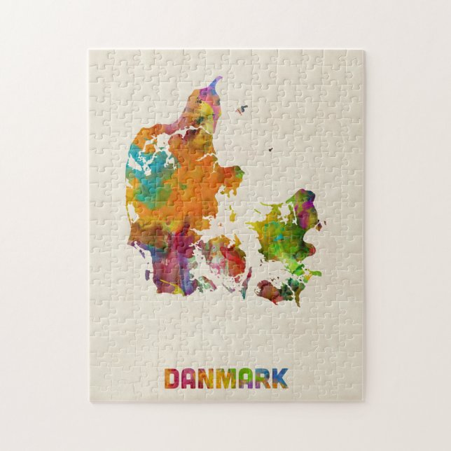 Denmark Watercolor Map Jigsaw Puzzle (Vertical)