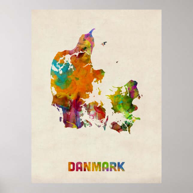 Denmark Watercolor Map Poster (Front)