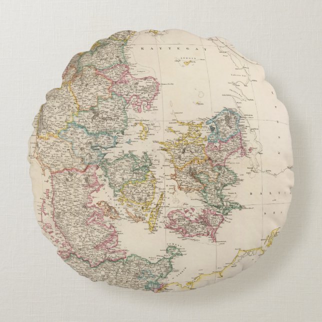 Denmark with inset map of Iceland Round Cushion (Front)