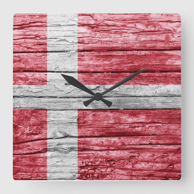 Denmark wooden flag square wall clock (Front)