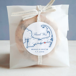 Dennis Port Cape Cod Map Thank You Wedding Favour Classic Round Sticker