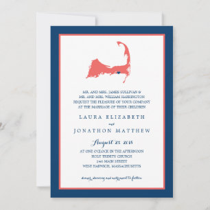 Dennisport Cape Cod Map and Stripes   Wedding Invitation