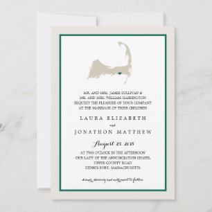Dennisport Cape Cod Map Emerald Green   Wedding Invitation