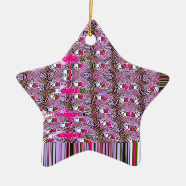 Dense and Intricate Abstract Pattern Art Print Ceramic Tree Decoration (Front)