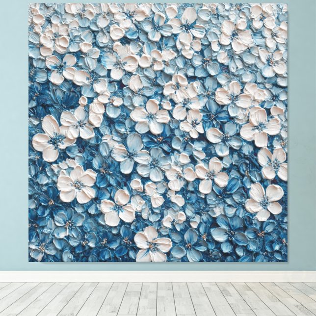 Dense Blue Floral Abstract Wall Art (Insitu(Wood Floor))