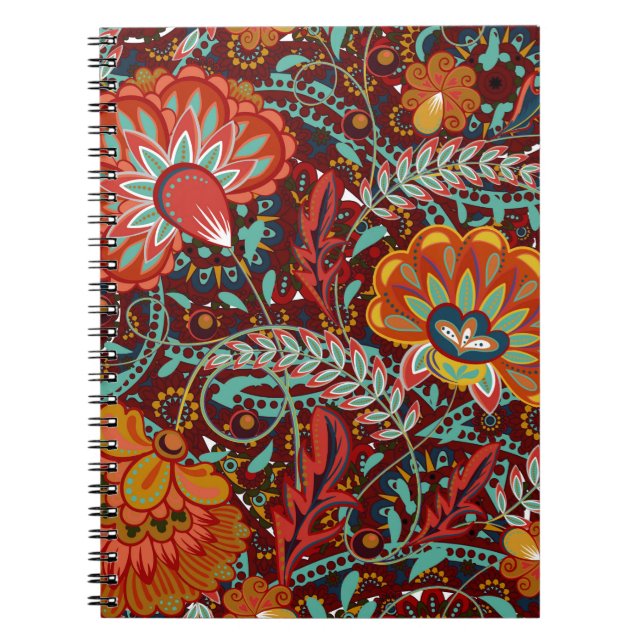 Dense floral ornamental hand draw fantasy flowers  notebook (Front)