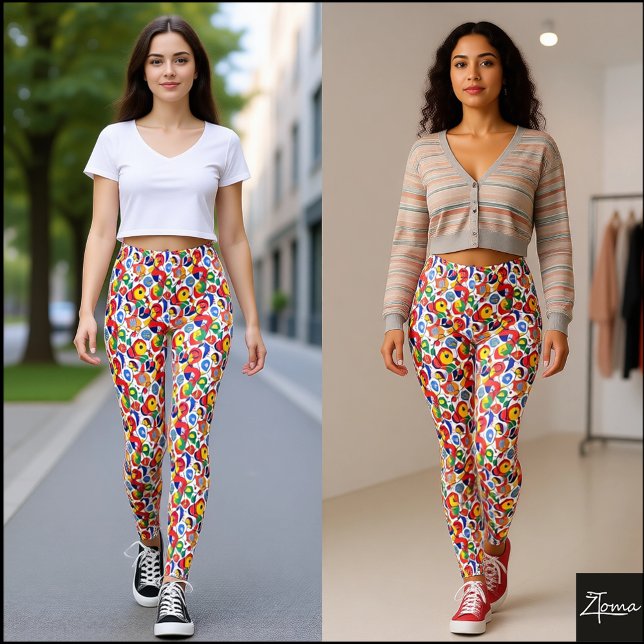 Dense Retro Primary Color Abstract Scribble Leggings (Creator Uploaded)
