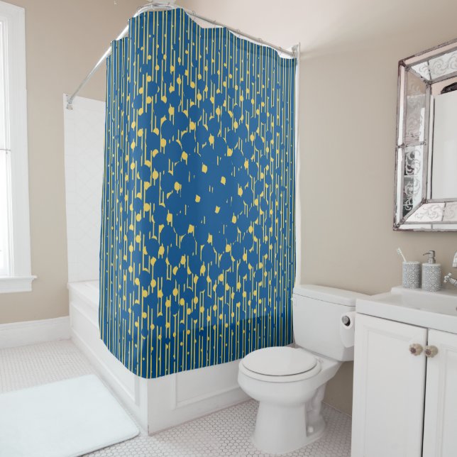 Density in Lapis Blue and Primrose Yellow Shower Curtain (In Situ)