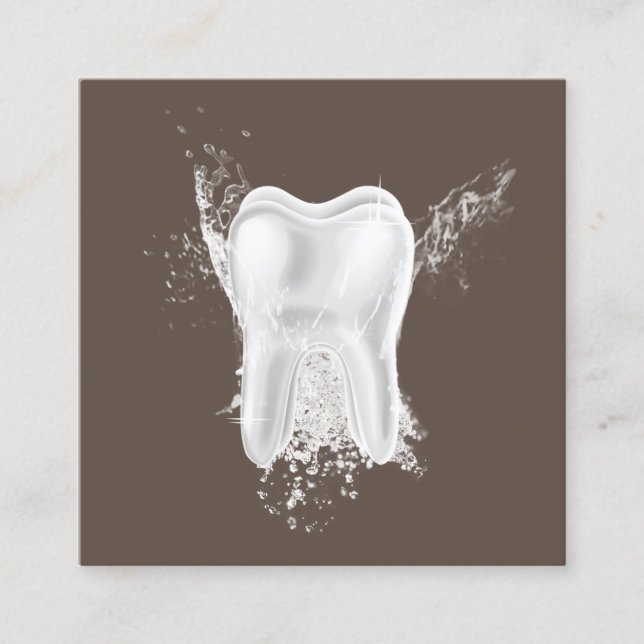 Dental 3D Tooth Professional Brown Dentist Office Square Business Card (Front)