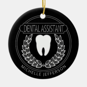 Dental Assistant  - Classy Black, White and Silver Ceramic Tree Decoration