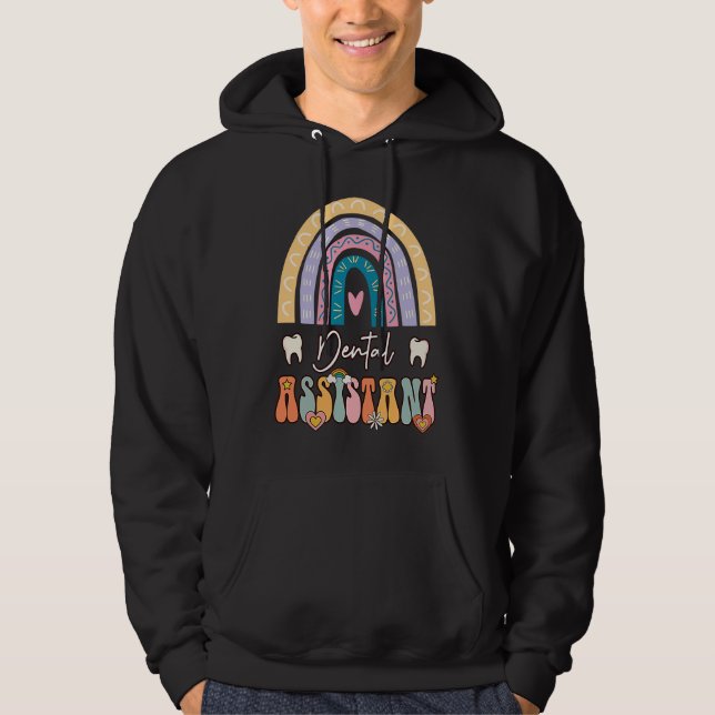 Dental Assistant Groovy Retro Vintage Rainbow Cute Hoodie (Front)