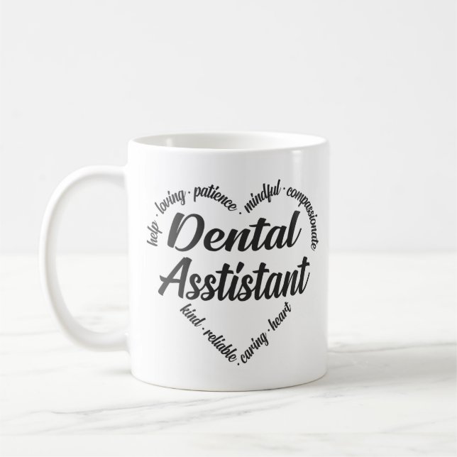 Dental Assistant Heart Word Cloud Coffee Mug (Left)