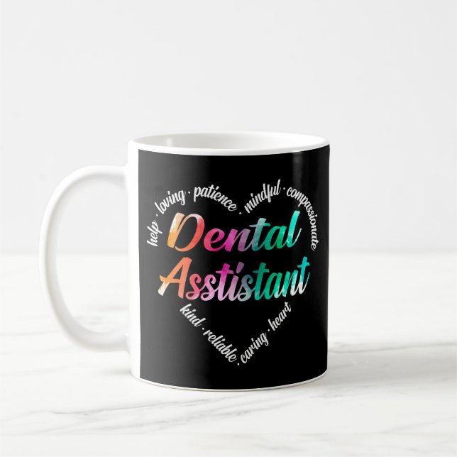 Dental Assistant Heart Word Cloud Watercolor Coffee Mug (Left)
