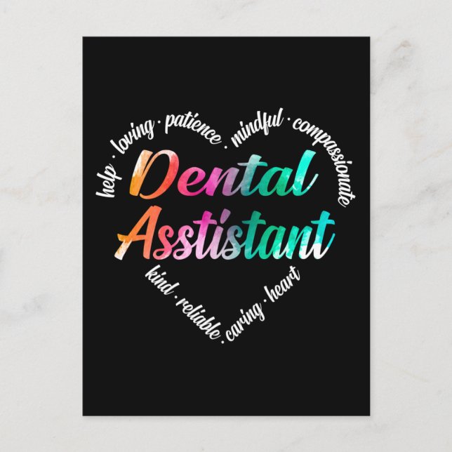 Dental Assistant Heart Word Cloud Watercolor Holiday Postcard (Front)