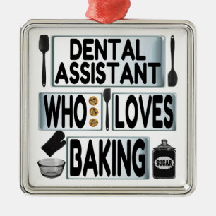 Dental Assistant Loves Baking Metal Tree Decoration