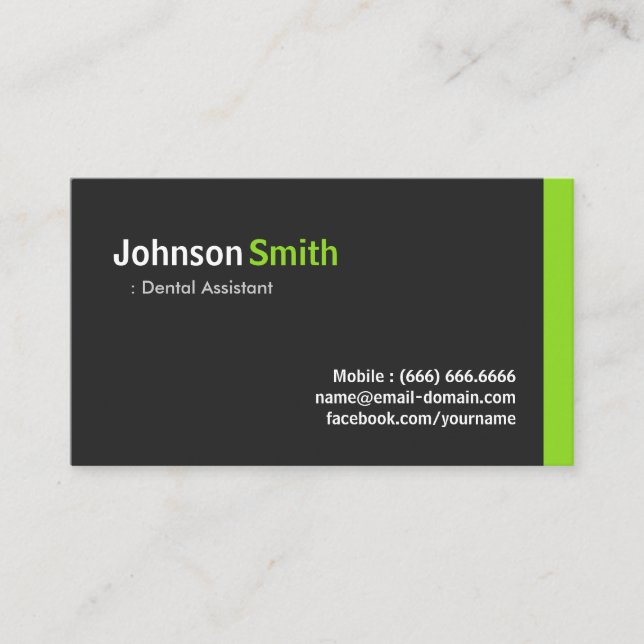 Dental Assistant - Modern Minimalist Green Business Card (Front)
