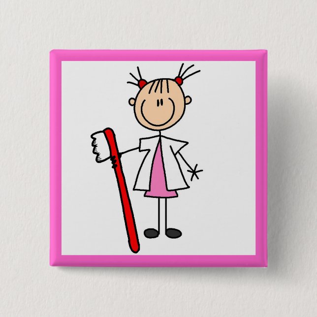 Dental Assistant With Toothbrush 15 Cm Square Badge (Front)
