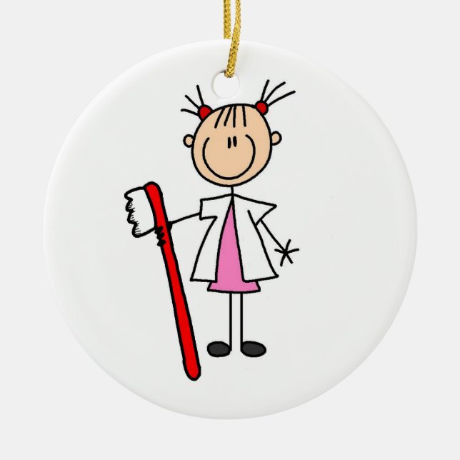 Dental Assistant With Toothbrush Ceramic Tree Decoration (Front)
