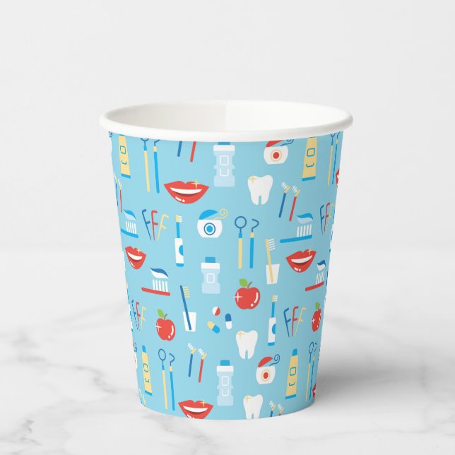 Dental Blue Pattern Paper Cups (Left)