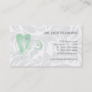 Dental Business Card Diamond Tooth Logo Green 2