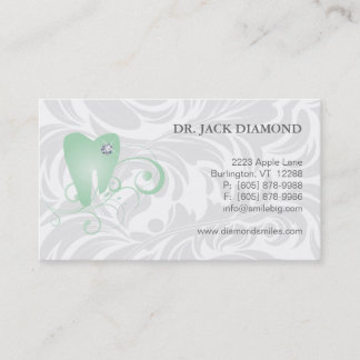 Dental Business Card Diamond Tooth Logo Green 2