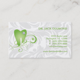 Dental Business Card Diamond Tooth Logo Green 2