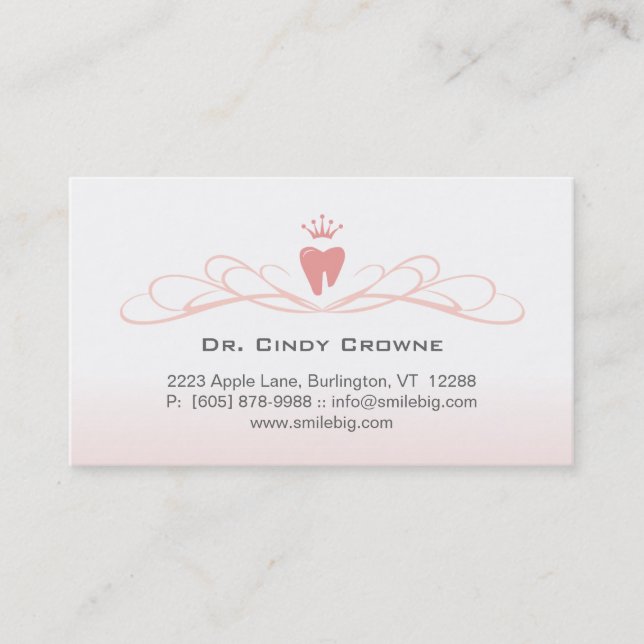 Dental Business Card Swirl Tooth Logo Pink (Front)