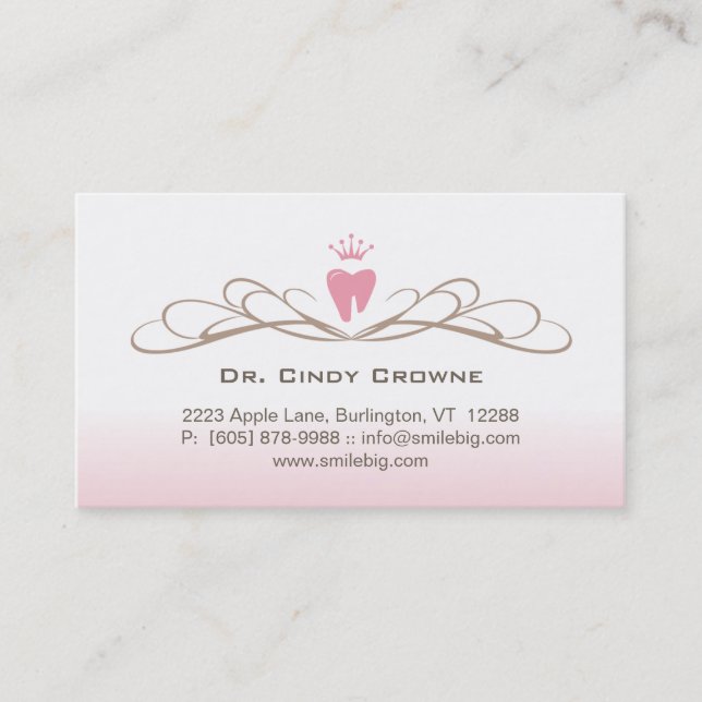 Dental Business Card Swirl Tooth Logo Pink Brown (Front)