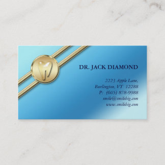 Dental Business Card Tooth Logo Gold Stripes Blue