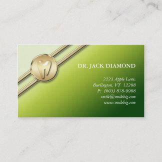 Dental Business Card Tooth Logo Gold Stripes Lime