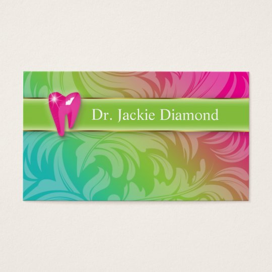 Dental Business Card Tooth Logo Swirl Leaf Lime