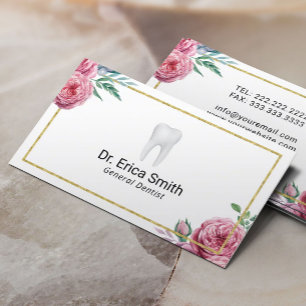 Dental Care Elegant Floral Gold Frame Dentist Business Card
