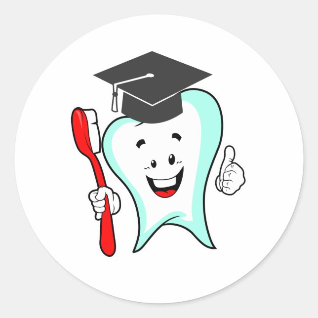 Dental Care Happy Tooth Graduation Cap Classic Round Sticker (Front)