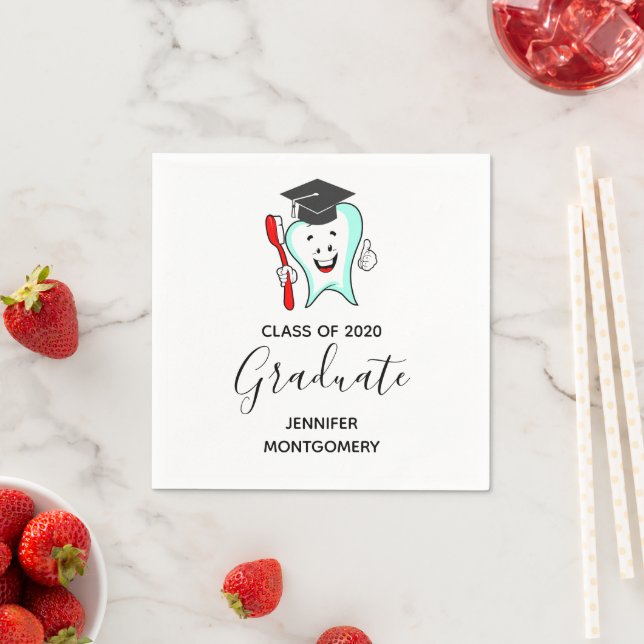 Dental Care Happy Tooth Graduation Cap Napkin (Insitu)