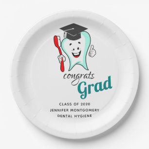 Dental Care Happy Tooth Graduation Cap Paper Plate