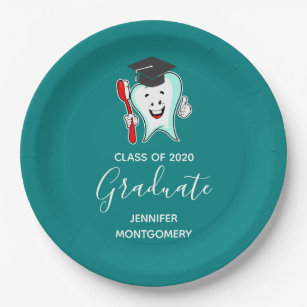 Dental Care Happy Tooth Graduation Cap Paper Plate