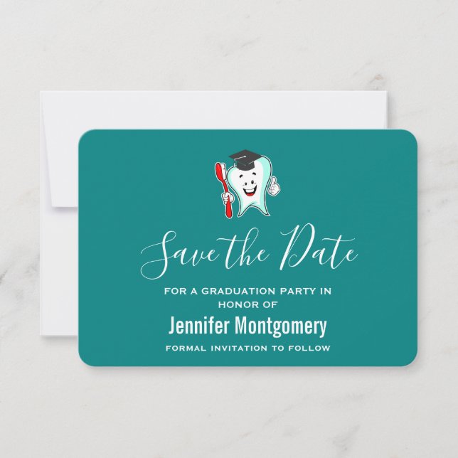 Dental Care Happy Tooth Graduation Cap Save The Date (Front)