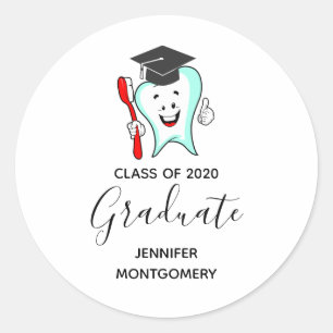 Dental Care Happy Tooth in Graduation Cap Classic Round Sticker